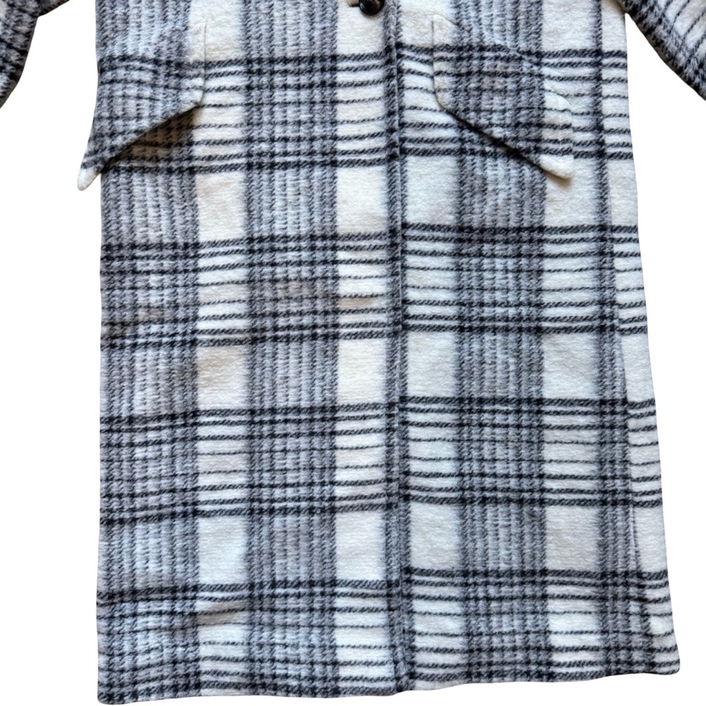 Dex Black and Cream White Plaid Trench Pea Coat Size S Cozy Winter - Picture 9 of 15